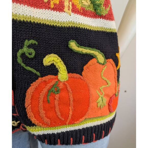 Tiara Vintage Halloween Sweater Vest Large Black Orange Green Pumpkins Cats - Picture 5 of 13